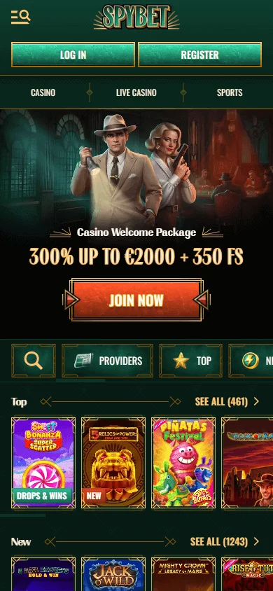 Spybet Casino home on mobile