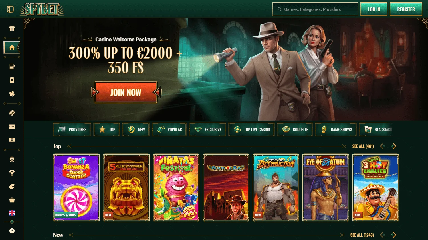 Spybet Casino home on desktop