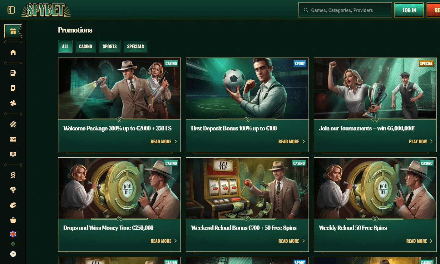 Spybet Casino promotions on desktop
