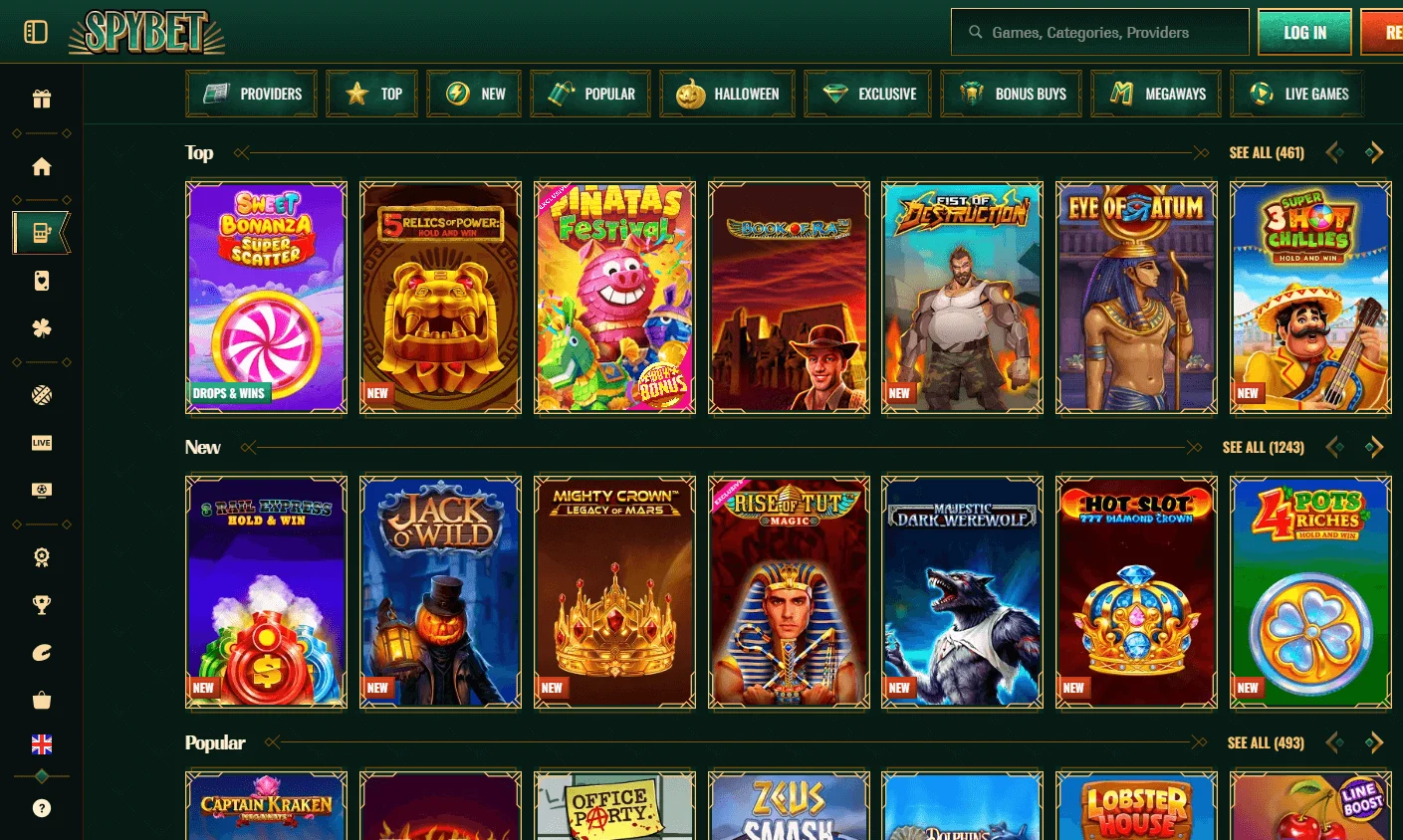 Spybet Casino games on desktop